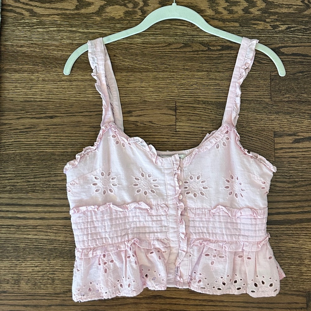 Topshop Women's Eyelet Button Pink Top